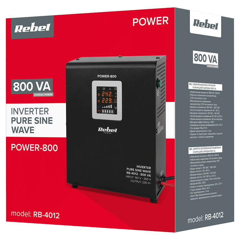 UPS CENTRALE TERMICE SINUS PUR 800VA 500W 12V REBEL
